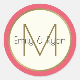Modernes Monogramm aus Gold und Rosa Runder Aufkleber