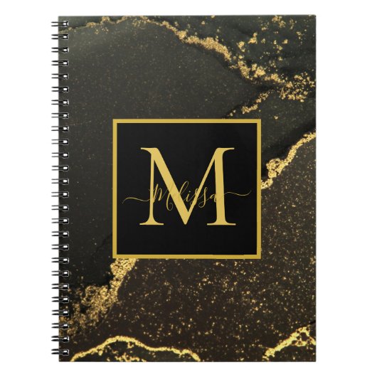 Modernes Monogramm aus Gold und schwarzem Marmor Notizblock (Vorderseite)