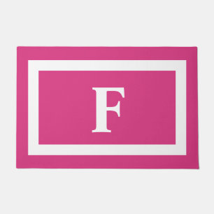 Modernes Monogramm aus Hot-Pink und Weiß-Familie  Fußmatte