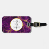 Modernes Monogramm aus Lila und Abstraktem Marmor Gepäckanhänger (Vorderseite horizontal)