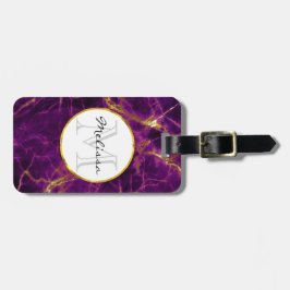 Modernes Monogramm aus Lila und Abstraktem Marmor Gepäckanhänger