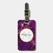 Modernes Monogramm aus Lila und Abstraktem Marmor Gepäckanhänger (Vorderseite vertikal)