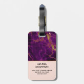 Modernes Monogramm aus Lila und Abstraktem Marmor Gepäckanhänger (Rückseite vertikal)