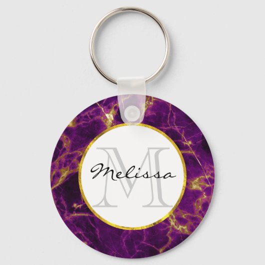 Modernes Monogramm aus Lila und Abstraktem Marmor Schlüsselanhänger (Vorderseite)