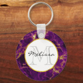 Modernes Monogramm aus Lila und Abstraktem Marmor Schlüsselanhänger (Vorderseite)