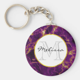 Modernes Monogramm aus Lila und Abstraktem Marmor Schlüsselanhänger