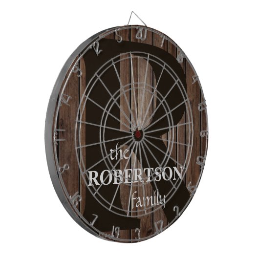Modernes Monogramm aus rustikalem Holz Dartscheibe (Vorderseite Links)