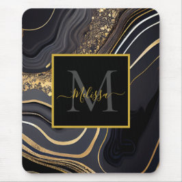 Modernes Monogramm aus Schwarz und Gold Mousepad