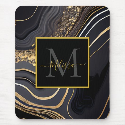 Modernes Monogramm aus Schwarz und Gold Mousepad (Vorne)