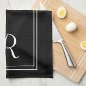 Modernes Monogramm aus schwarzem und weißem Streif Geschirrtuch (Viertel Falte)