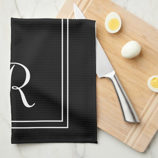 Modernes Monogramm aus schwarzem und weißem Streif Geschirrtuch (Viertel Falte)