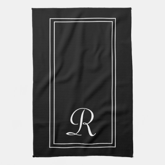 Modernes Monogramm aus schwarzem und weißem Streif Geschirrtuch (Vertikal)