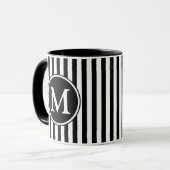 Modernes Monogramm aus schwarzem und weißem Streif Tasse (Vorderseite Links)