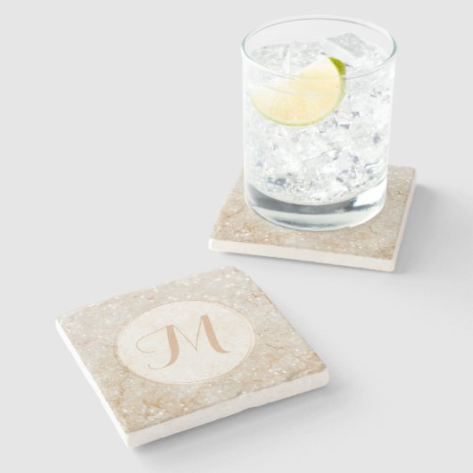 Modernes Monogramm aus Weiß und Gold Steinuntersetzer (Seitenansicht)