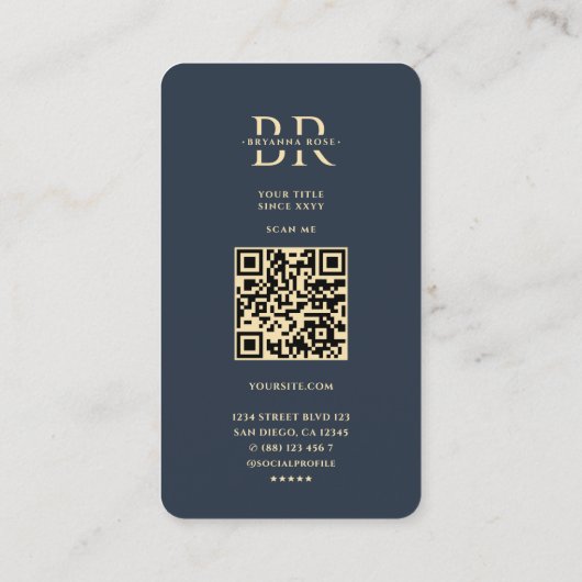 Modernes Monogramm B Beruflich Dunkelblau Visitenkarte (Rückseite)