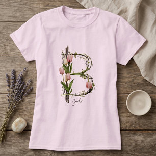 Modernes Monogramm B: Tulipen, Rinde und Reben T-Shirt