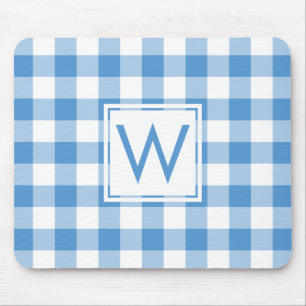 Modernes Monogramm Baby Blue & White Gingham-Muste Mousepad
