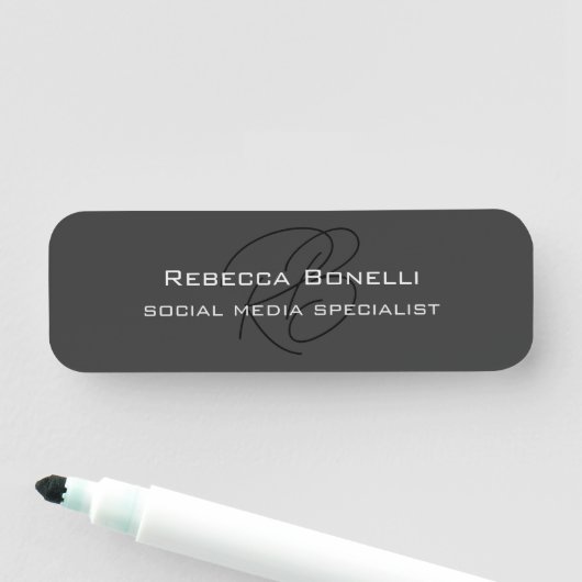 Modernes Monogramm Beruflich Grau Namensschild (Beispiel)