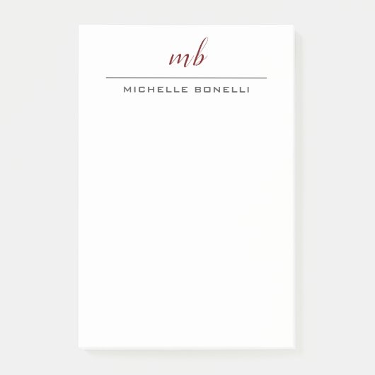 Modernes Monogramm Beruflich Schlicht einfach Mini Post-it Klebezettel (Vorderseite)