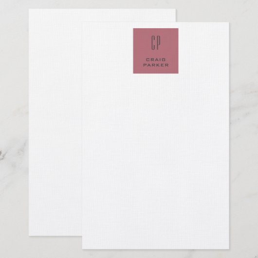 Modernes Monogramm Berufliche Schlichte Rose Gold Briefpapier (Vorne/Hinten)