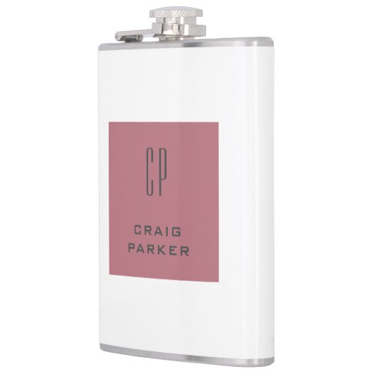 Modernes Monogramm Berufliche Schlichte Rose Gold  Flachmann (Links)