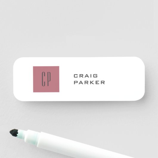 Modernes Monogramm Berufliche Schlichte Rose Gold Namensschild (Beispiel)