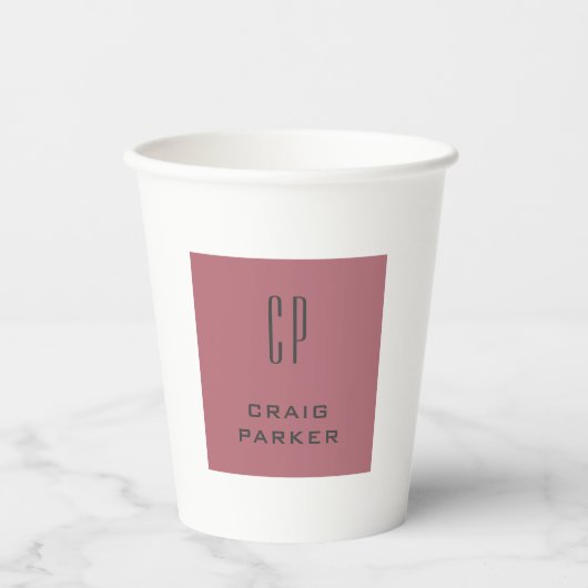 Modernes Monogramm Berufliche Schlichte Rose Gold Pappbecher (Vorderseite)