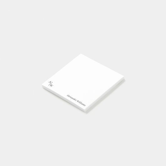 Modernes Monogramm Beruflicher einfacher Schwarzer Post-it Klebezettel (angewinkelt)