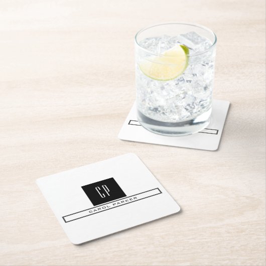 Modernes Monogramm Beruflicher Schlichter einfache Rechteckiger Pappuntersetzer (Vor Ort)