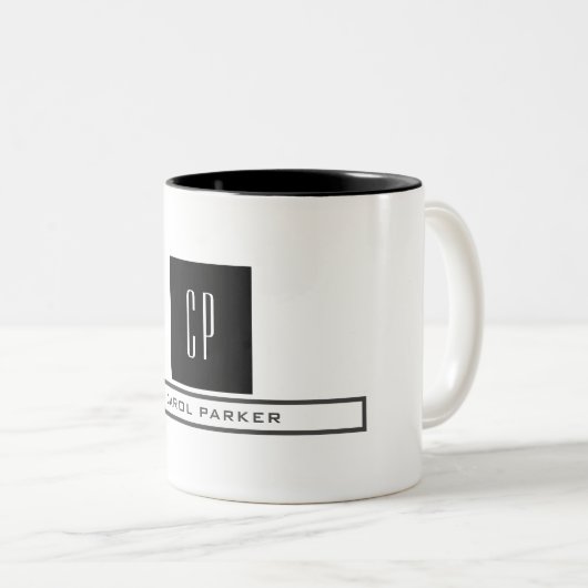 Modernes Monogramm Beruflicher Schlichter einfache Zweifarbige Tasse (VorderseiteRechts)