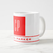 Modernes Monogramm Beruflicher Schlichter Name Rot Jumbo-Tasse (Vorderseite Rechts)