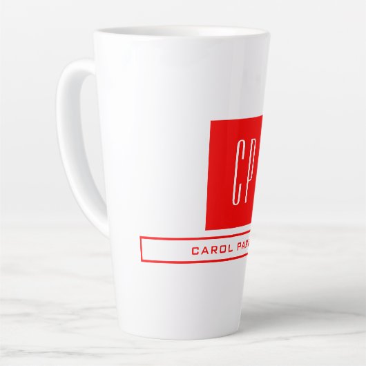 Modernes Monogramm Beruflicher Schlichter Name Rot Milchtasse (Linke Ecke)