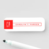 Modernes Monogramm Beruflicher Schlichter Name Rot Namensschild (Beispiel)