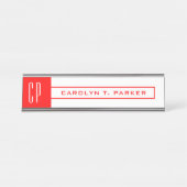 Modernes Monogramm Beruflicher Schlichter Name Rot Schreibtischnamensplakette (Vorderseite )