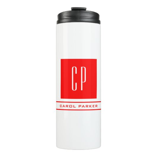 Modernes Monogramm Beruflicher Schlichter Name Rot Thermosbecher (Vorderseite)