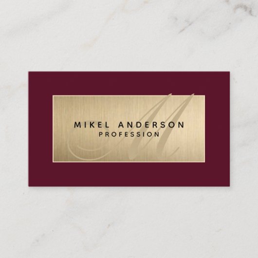 Modernes Monogramm Berufliches Gold & Burgund Visitenkarte (Vorderseite)