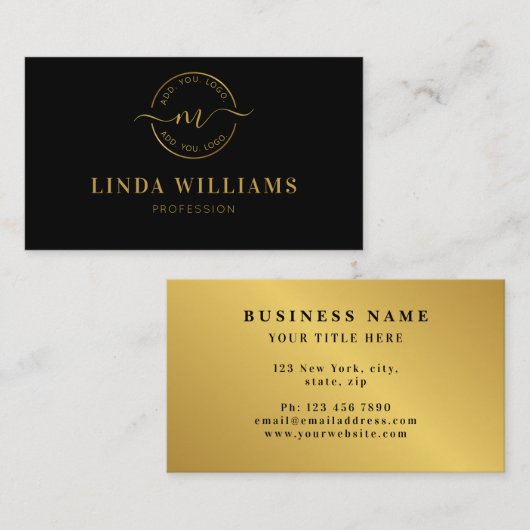 Modernes Monogramm Berufliches Luxe Gold Circle Lo Visitenkarte (Vorne/Hinten)