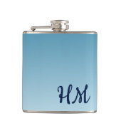 Modernes Monogramm Blau Flachmann (Vorderseite)