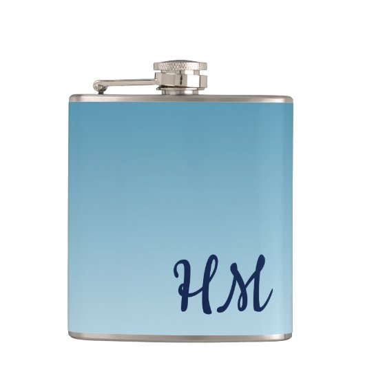 Modernes Monogramm Blau Flachmann (Vorderseite)