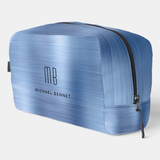 Modernes Monogramm Blau Waschbeutel (Rechte Ecke)