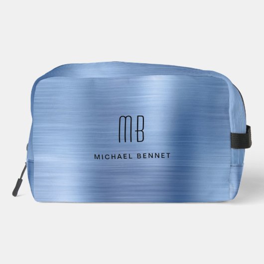 Modernes Monogramm Blau Waschbeutel (Rückseite)