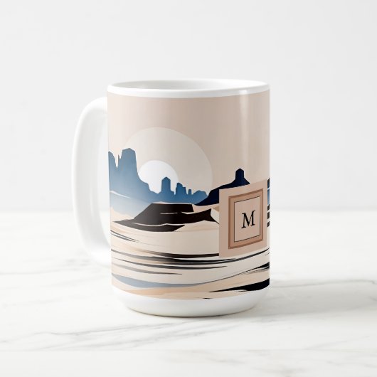 Modernes Monogramm der abstrakten Südwestwüste Kaffeetasse (Vorderseite Links)