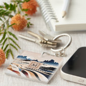 Modernes Monogramm der abstrakten Südwestwüste Schlüsselanhänger (Vorderseite rechts)