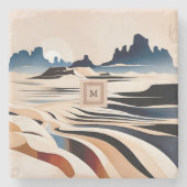 Modernes Monogramm der abstrakten Südwestwüste Steinuntersetzer (Vorderseite)