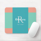 Modernes Monogramm der Aquamarinen, blauen und kor Mousepad (Mit Mouse)