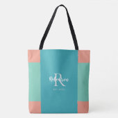 Modernes Monogramm der Aquamarinen, blauen und kor Tasche (Vorderseite)