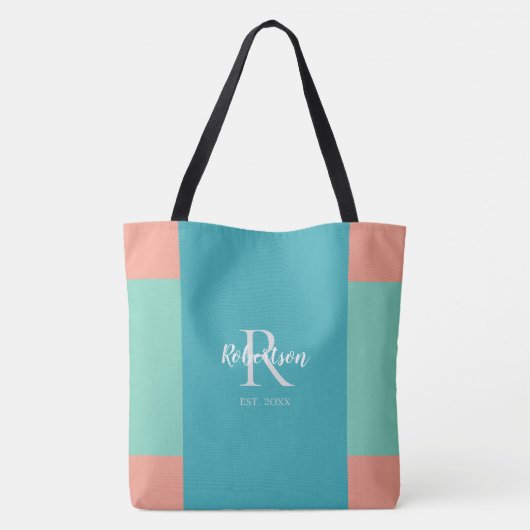 Modernes Monogramm der Aquamarinen, blauen und kor Tasche (Rückseite)