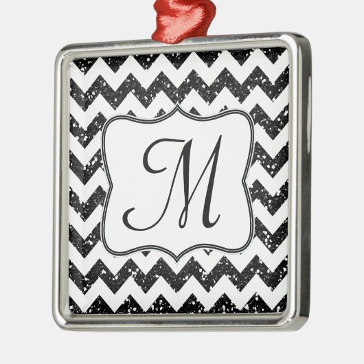 Modernes Monogramm des Schwarzen Glitzer Silbernes Ornament (Links)