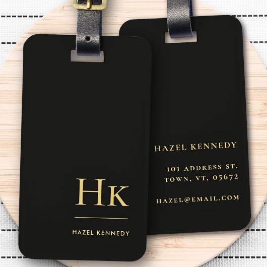 Modernes Monogramm Einfach Elegantes Schwarzes Gol Gepäckanhänger
