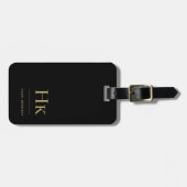 Modernes Monogramm Einfach Elegantes Schwarzes Gol Gepäckanhänger (Vorderseite horizontal)